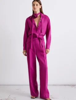 Camicia in puro lino con sciarpina - FUXIA