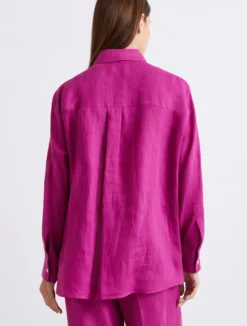 Camicia in puro lino con sciarpina - FUXIA