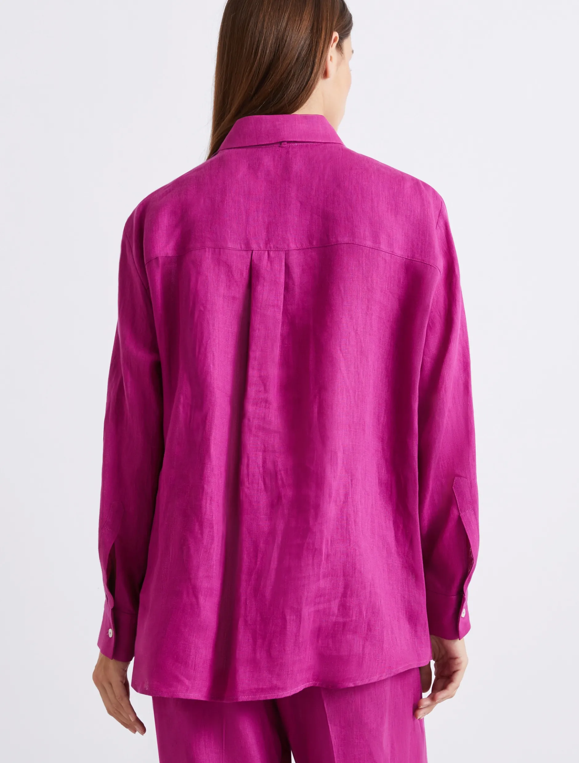 Camicia in puro lino con sciarpina - FUXIA