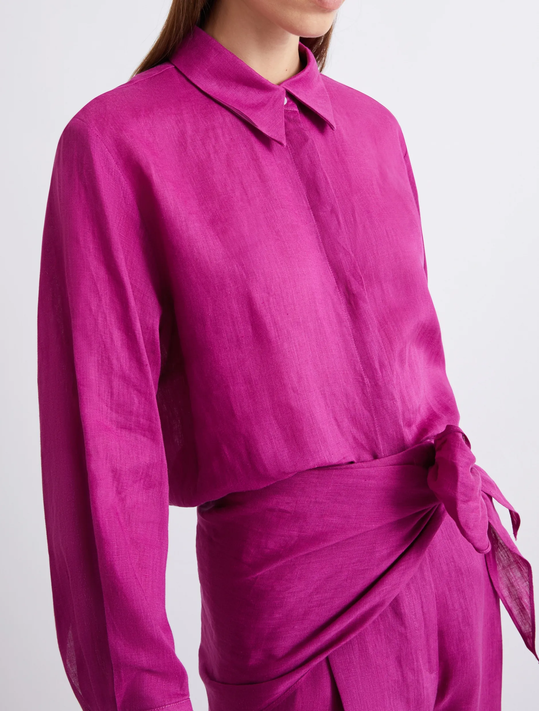 Camicia in puro lino con sciarpina - FUXIA