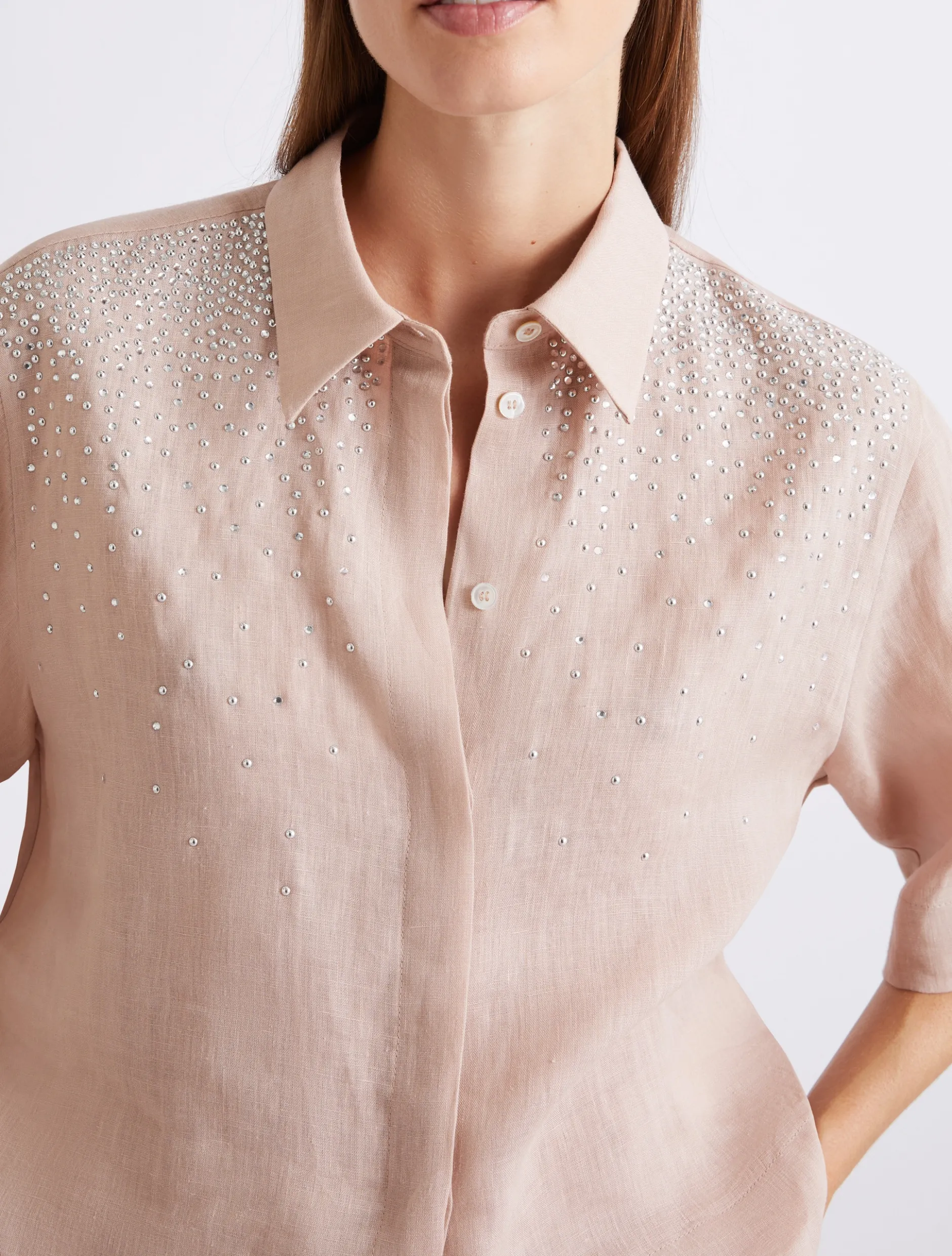 Camicia in puro lino con strass - CIPRIA