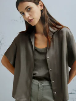 Camicia in seta con maniche corte - VERDE