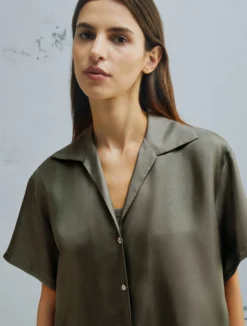 Camicia in seta con maniche corte - VERDE