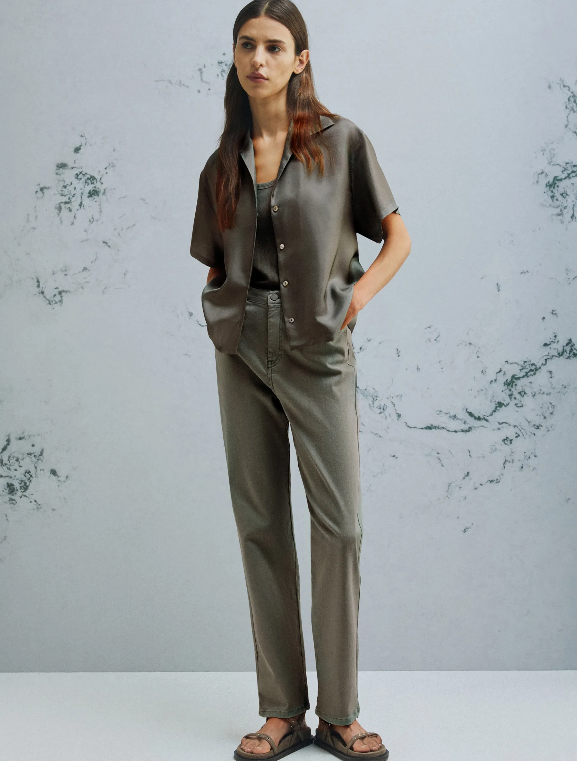 Camicia in seta con maniche corte - VERDE
