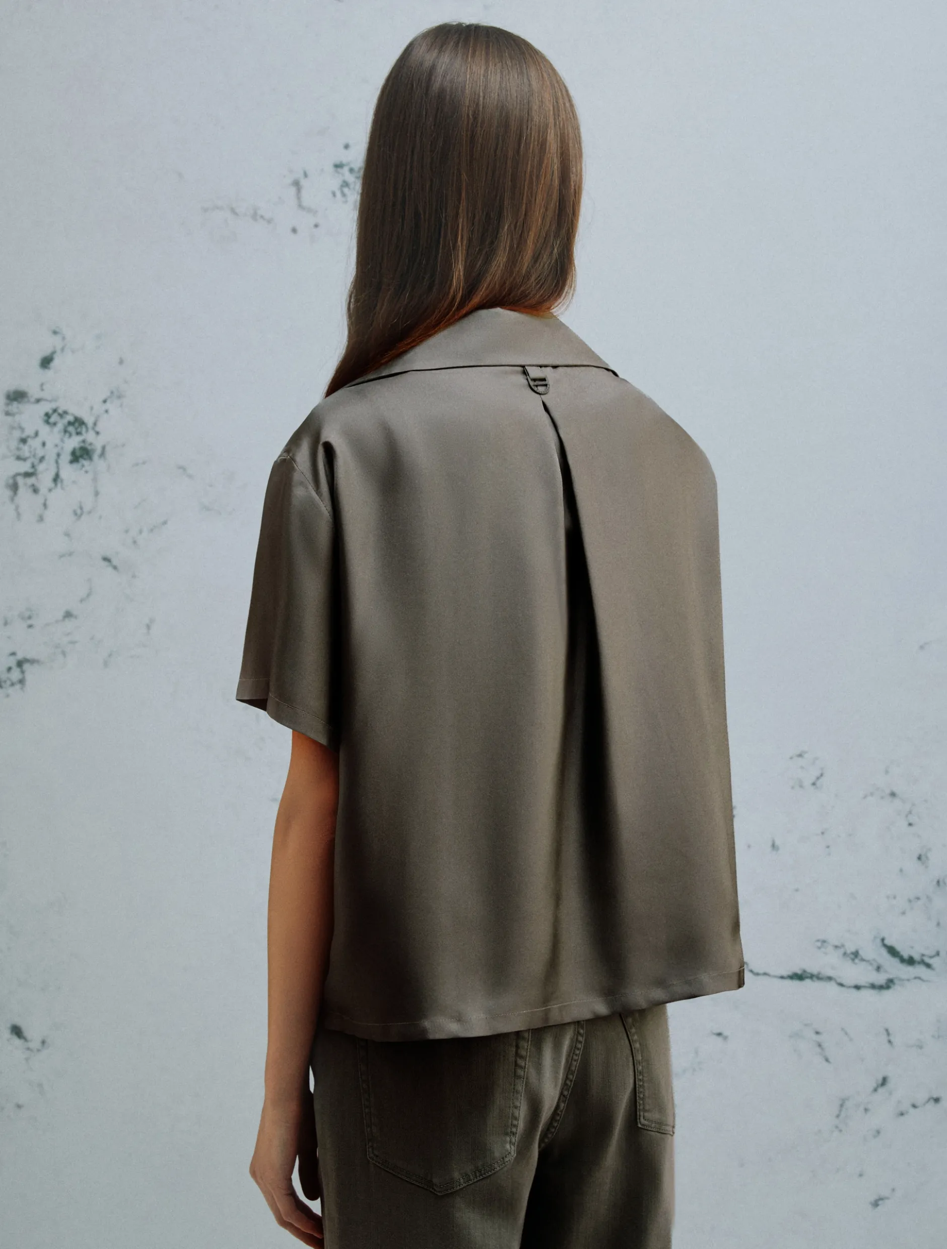 Camicia in seta con maniche corte - VERDE
