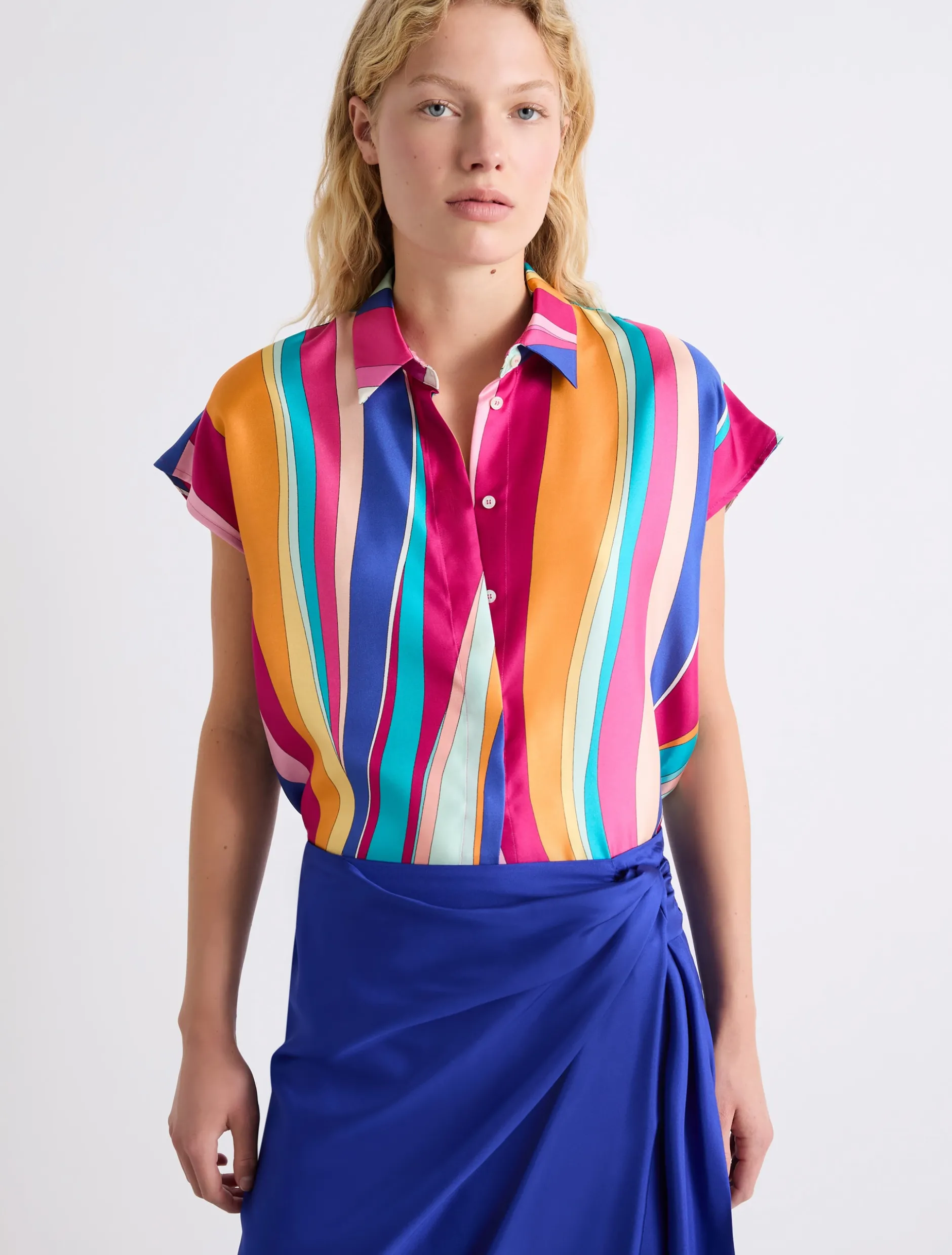 Camicia in seta con nodo - FUXIA