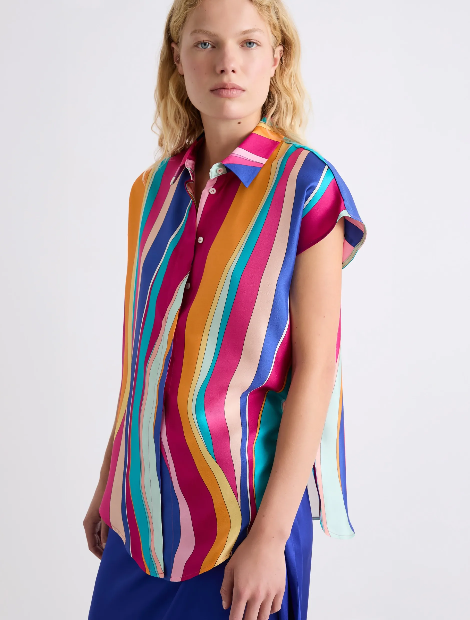 Camicia in seta con nodo - FUXIA