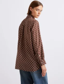 Camicia in seta habotai stampata - MARRONE