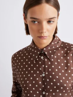 Camicia in seta habotai stampata - MARRONE