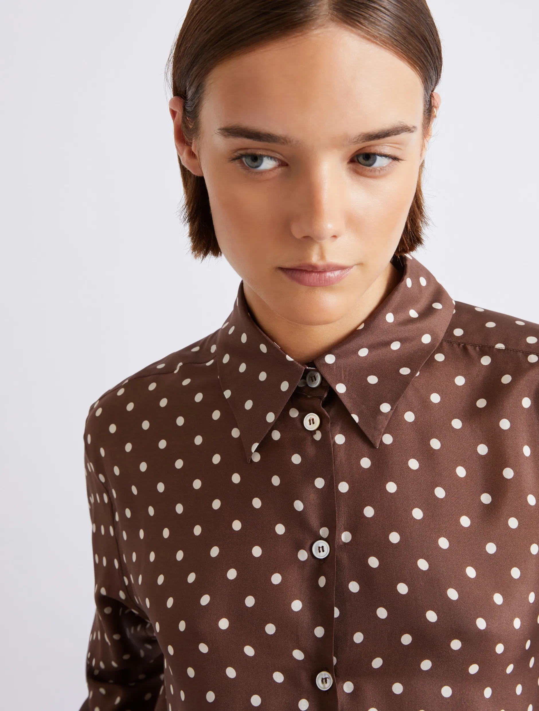 Camicia in seta habotai stampata - MARRONE