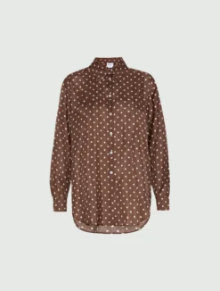 Camicia in seta habotai stampata - MARRONE