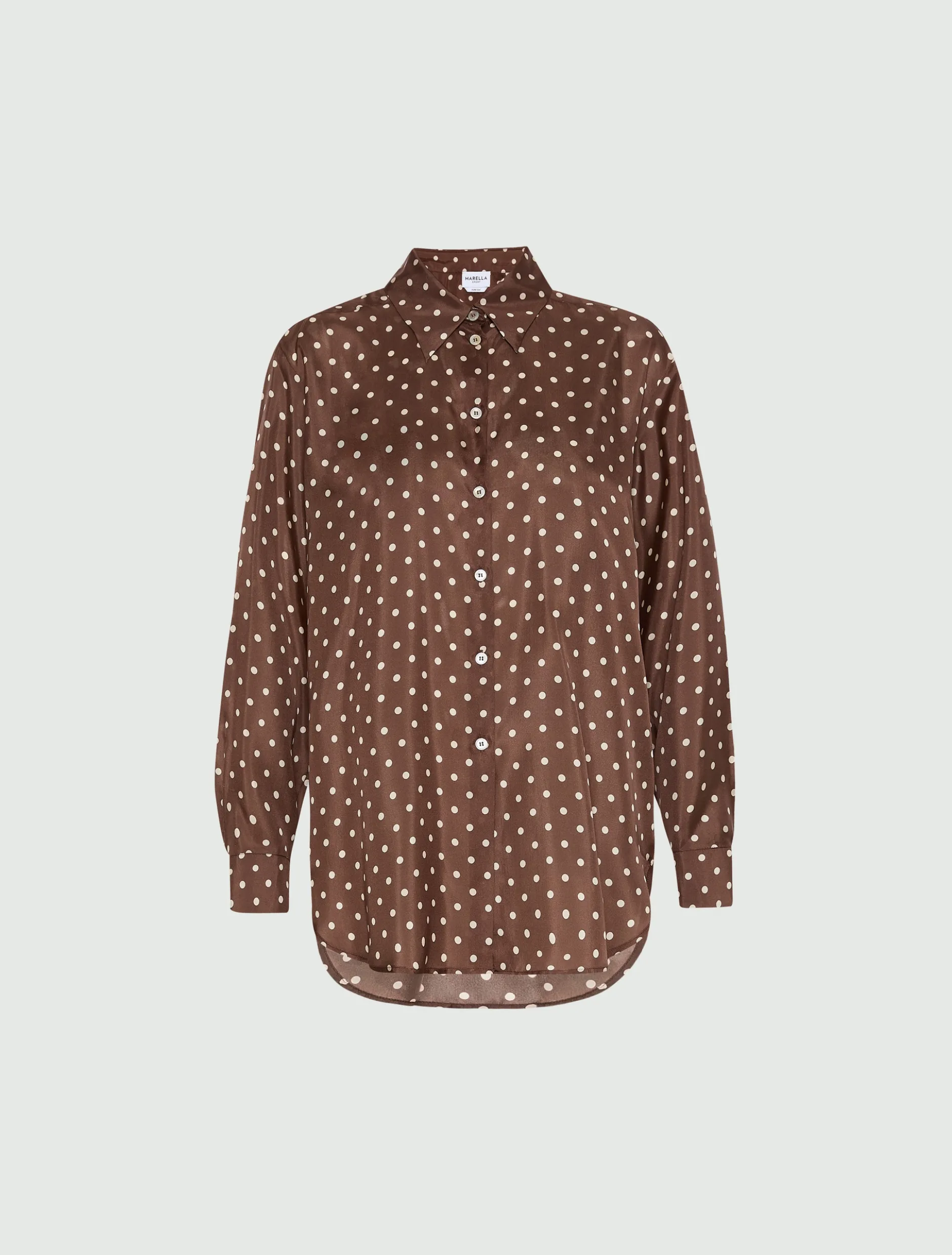 Camicia in seta habotai stampata - MARRONE