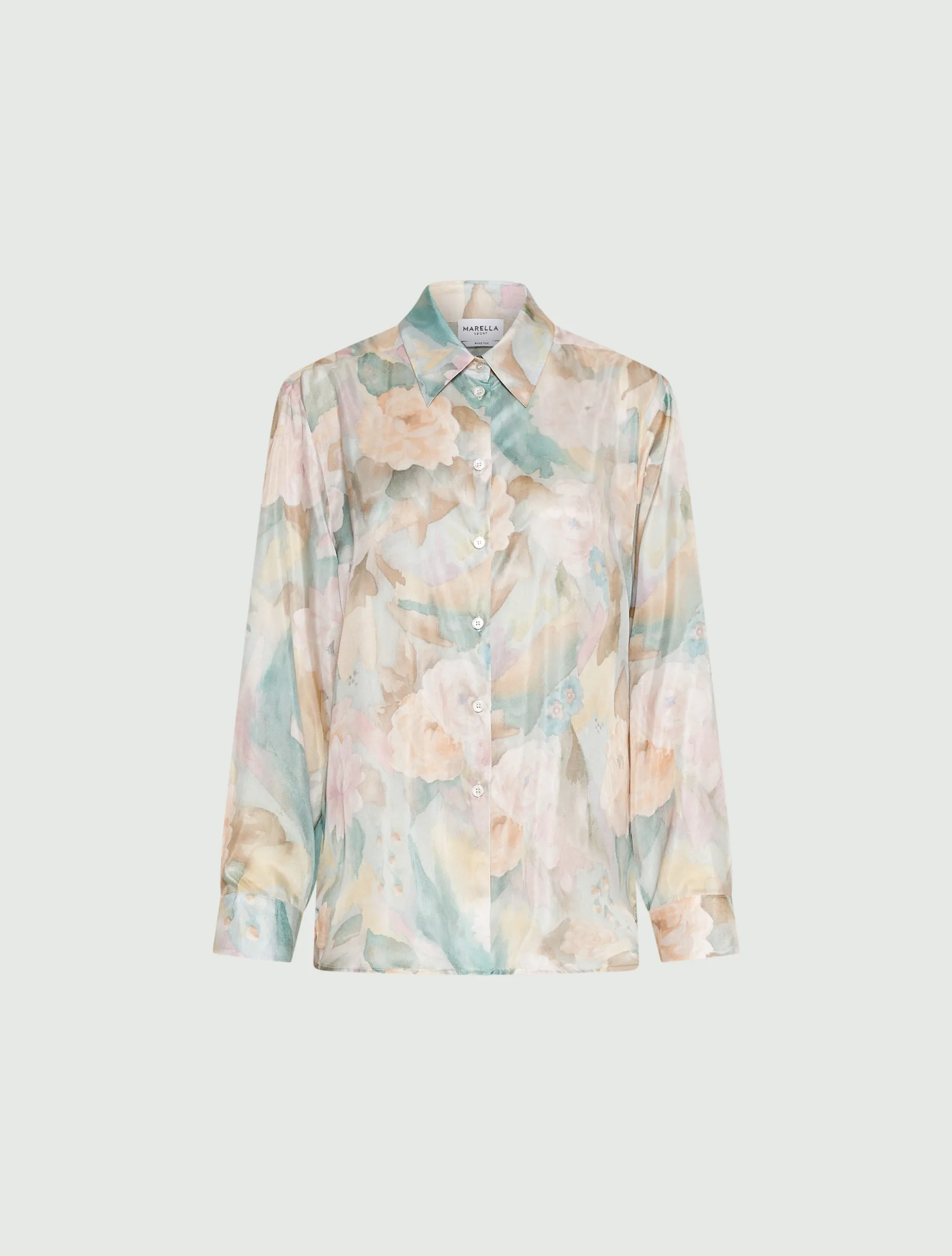 Camicia in seta habotai stampata - AZZURRO