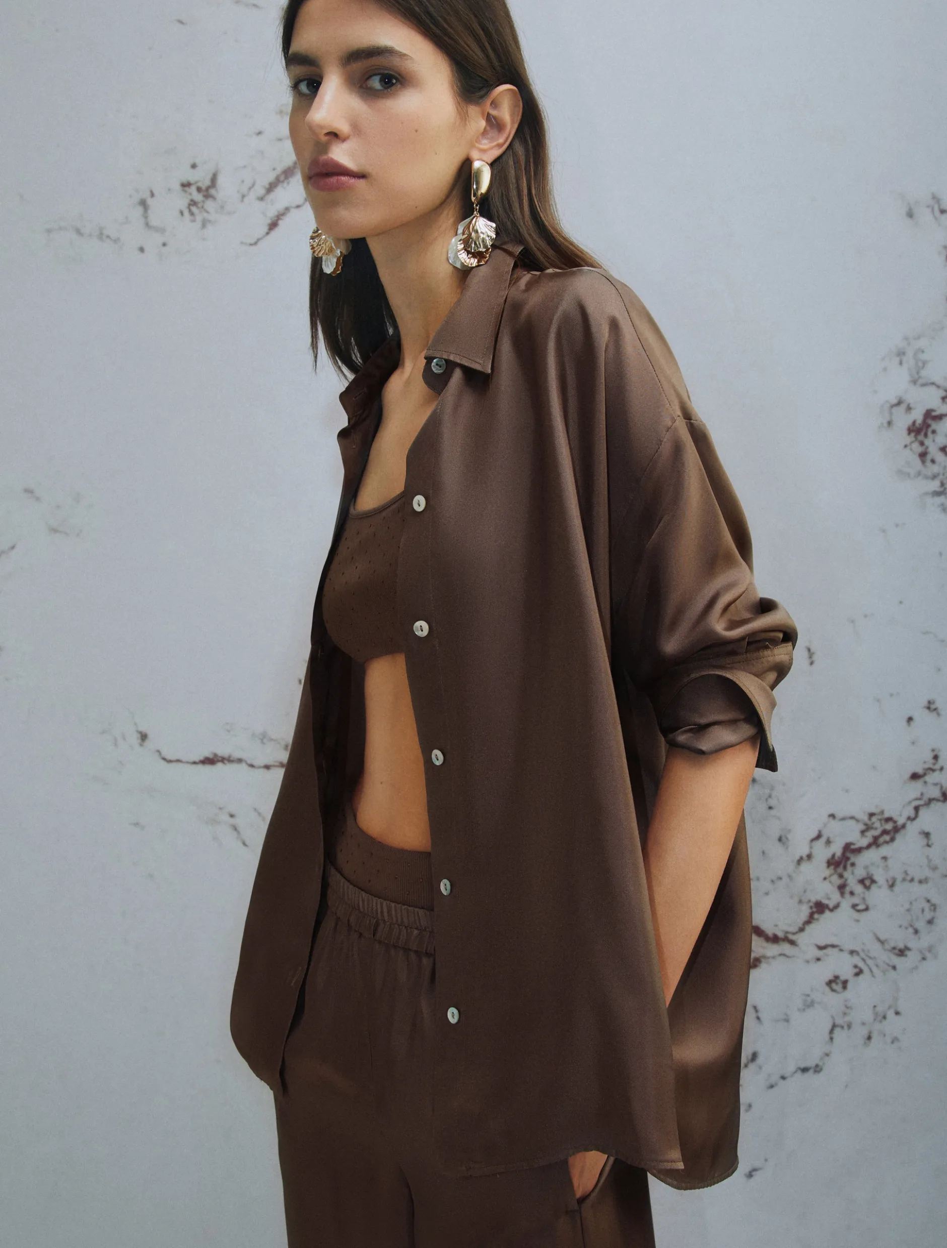 Camicia in seta - MARRONE