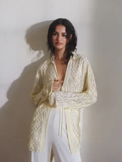 Camicia in tulle con ricamo canottiglie - GIALLO CHIARO