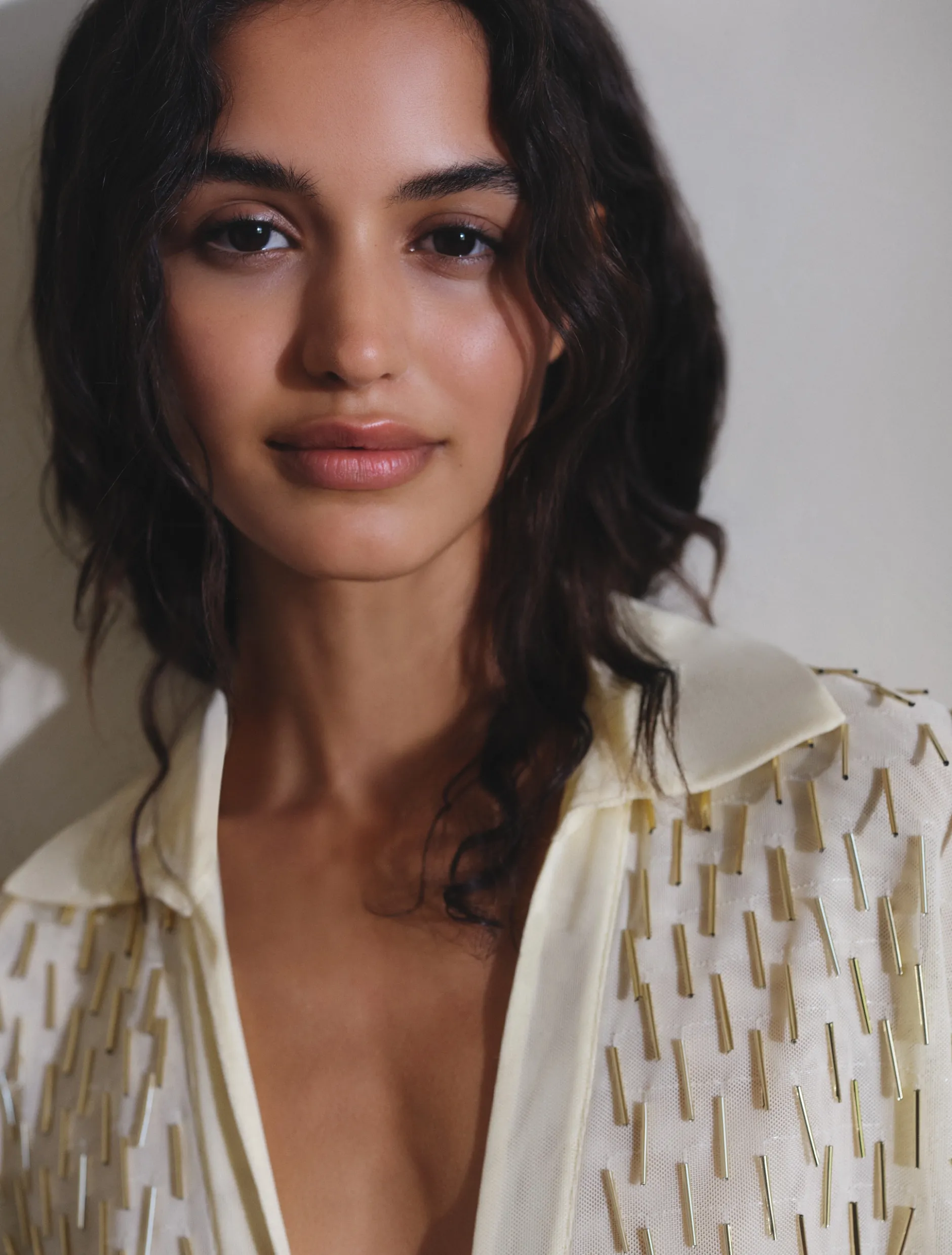 Camicia in tulle con ricamo canottiglie - GIALLO CHIARO