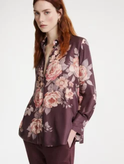Camicia in twill di seta stampato - BORDEAUX
