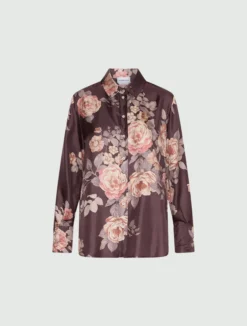 Camicia in twill di seta stampato - BORDEAUX