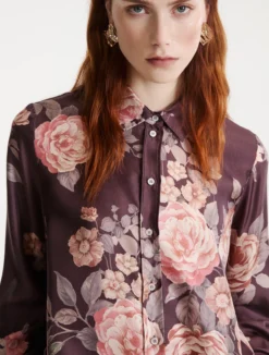 Camicia in twill di seta stampato - BORDEAUX