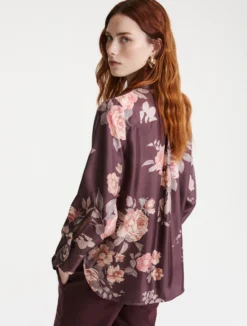 Camicia in twill di seta stampato - BORDEAUX