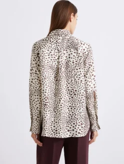 Camicia in twill di seta stampato - PANNA