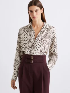 Camicia in twill di seta stampato - PANNA