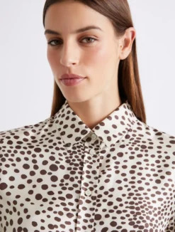 Camicia in twill di seta stampato - PANNA