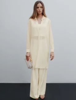 Camicia lunga in georgette con collana - BIANCO LANA