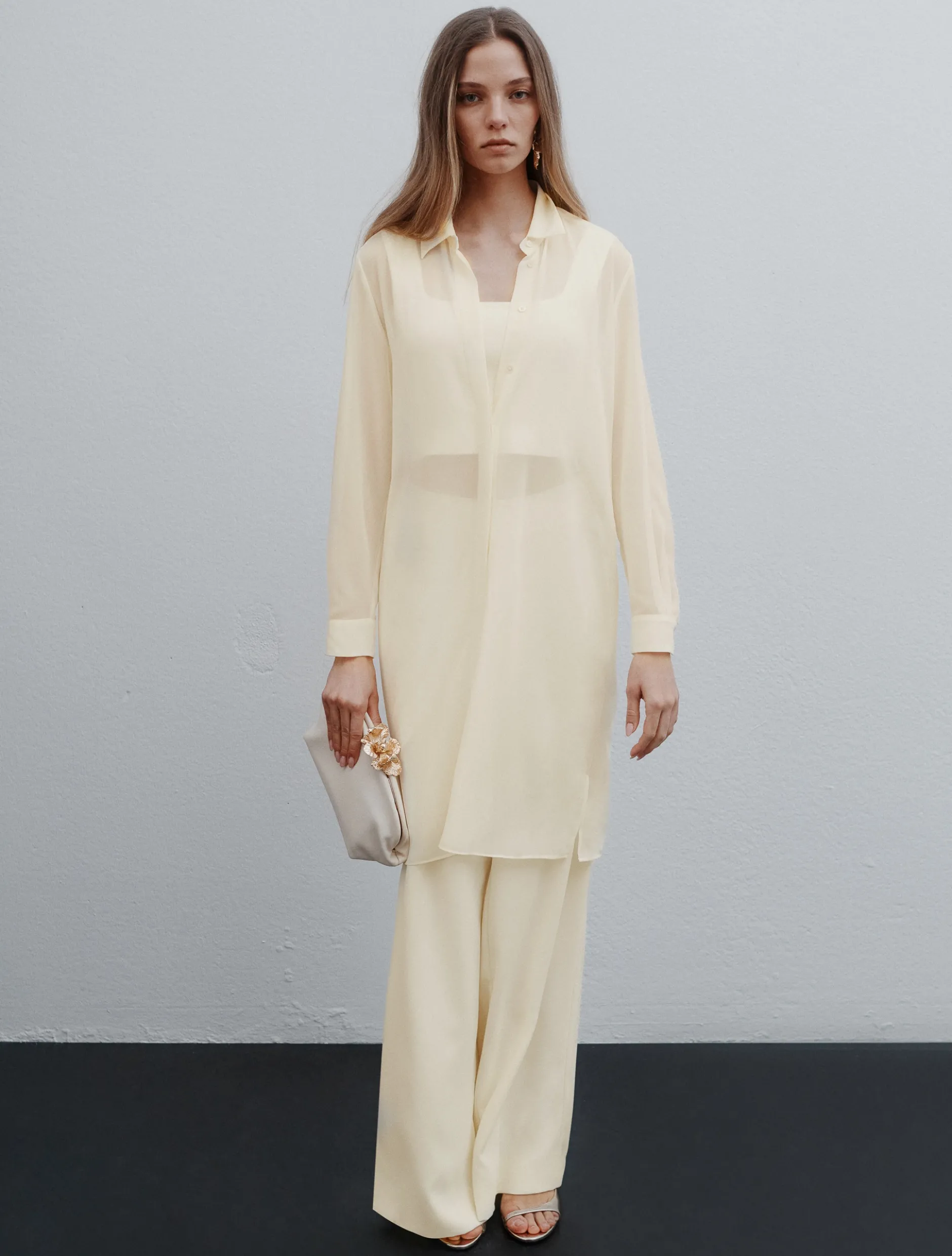 Camicia lunga in georgette con collana - BIANCO LANA