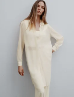 Camicia lunga in georgette con collana - BIANCO LANA