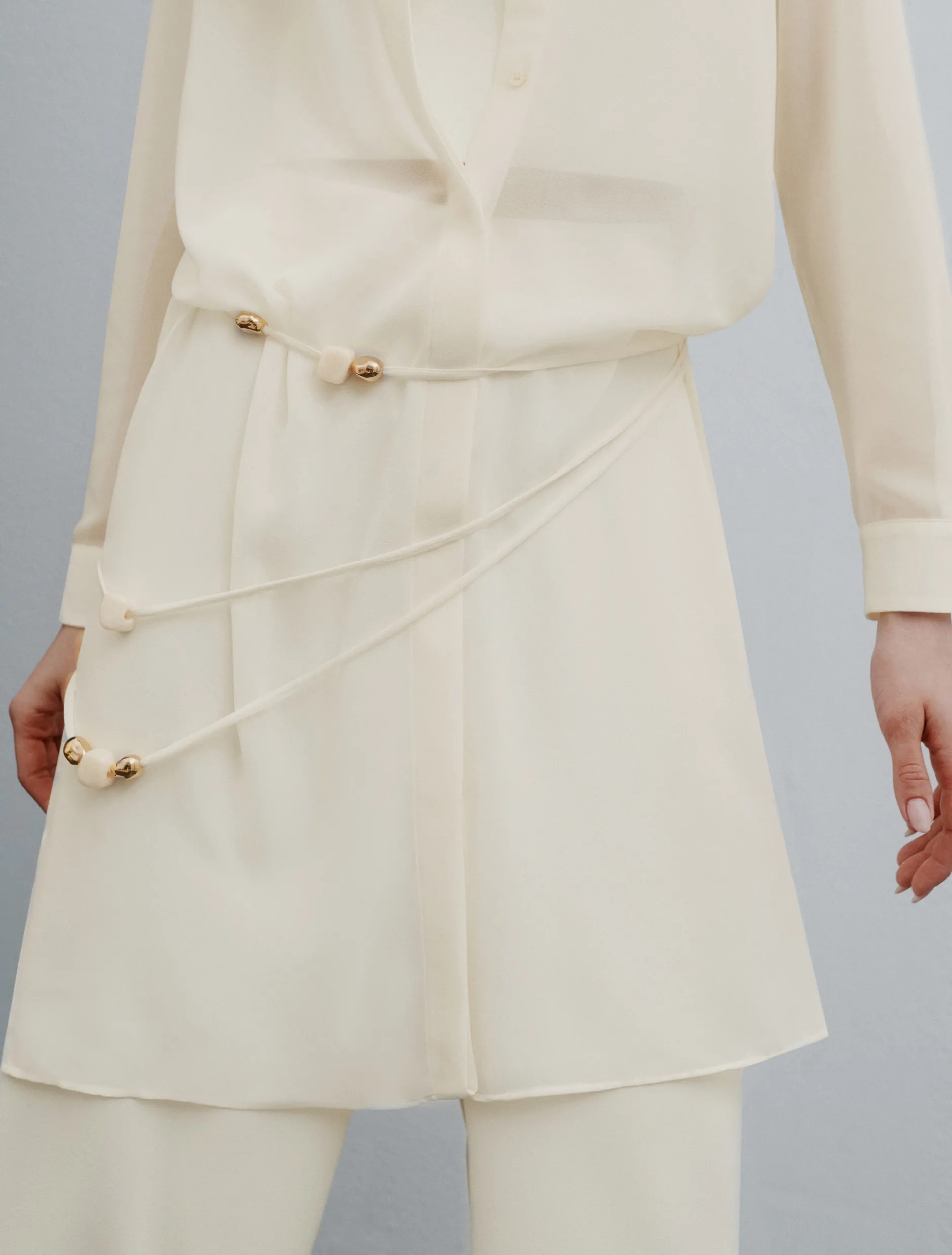 Camicia lunga in georgette con collana - BIANCO LANA