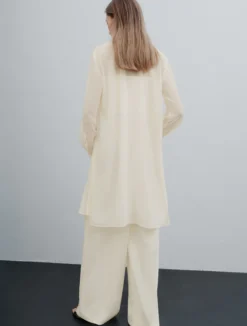 Camicia lunga in georgette con collana - BIANCO LANA