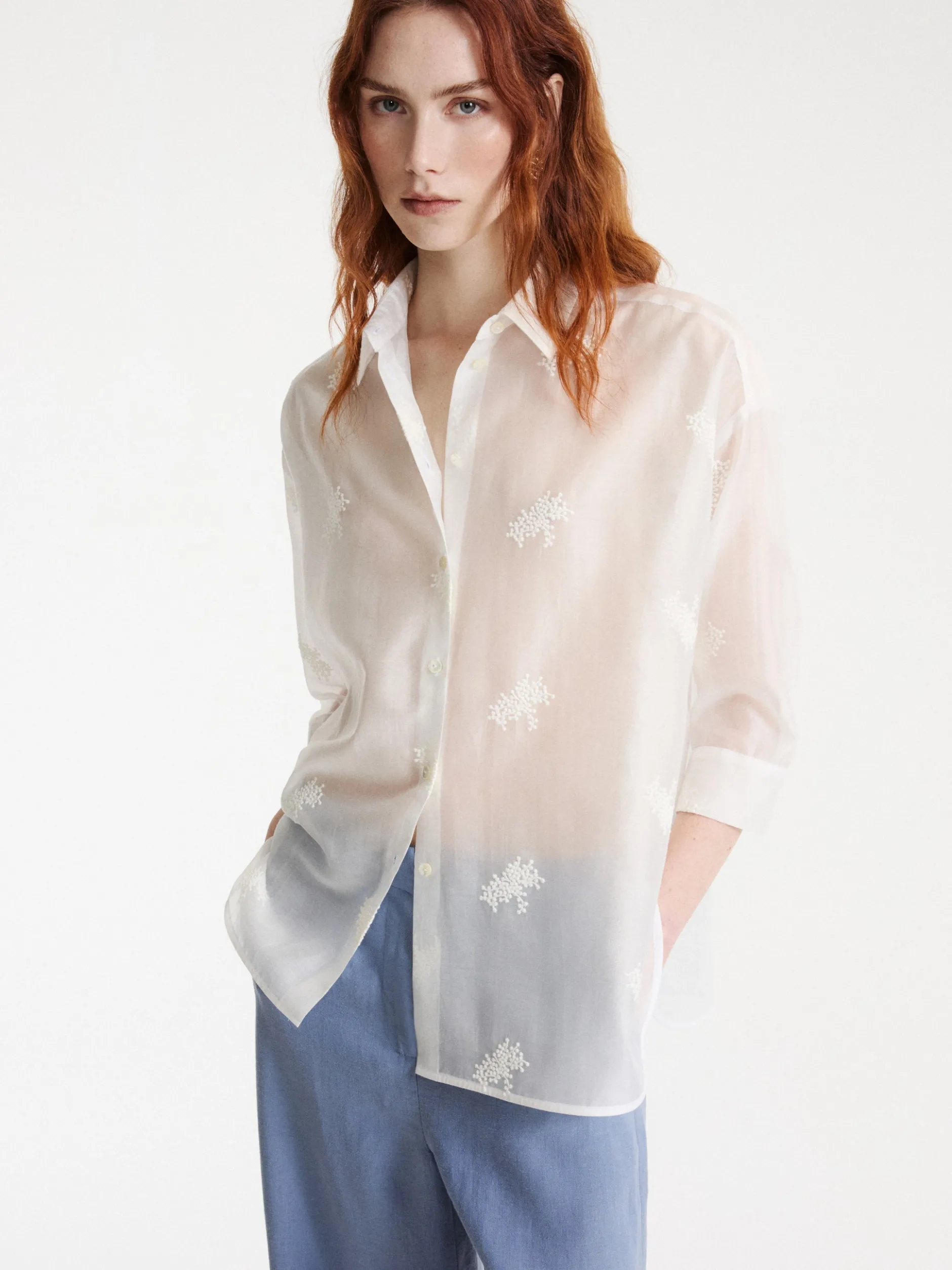 Camicia over in organza - Bianco
