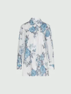 Camicia oversize in popeline stretch - AZZURRO