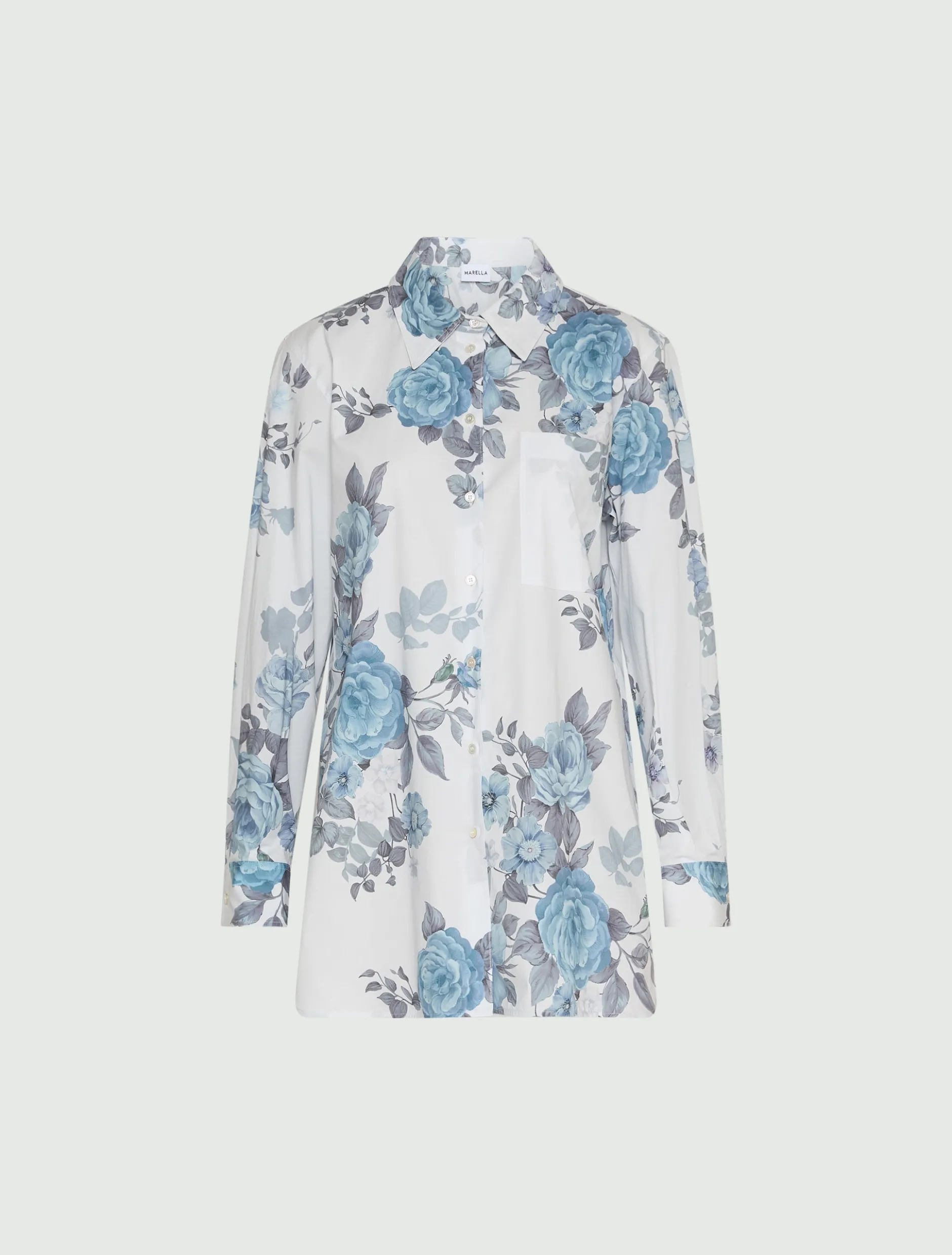Camicia oversize in popeline stretch - AZZURRO