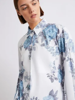 Camicia oversize in popeline stretch - AZZURRO