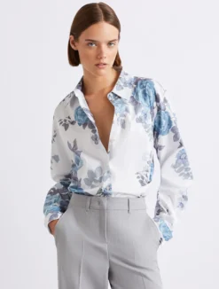 Camicia oversize in popeline stretch - AZZURRO