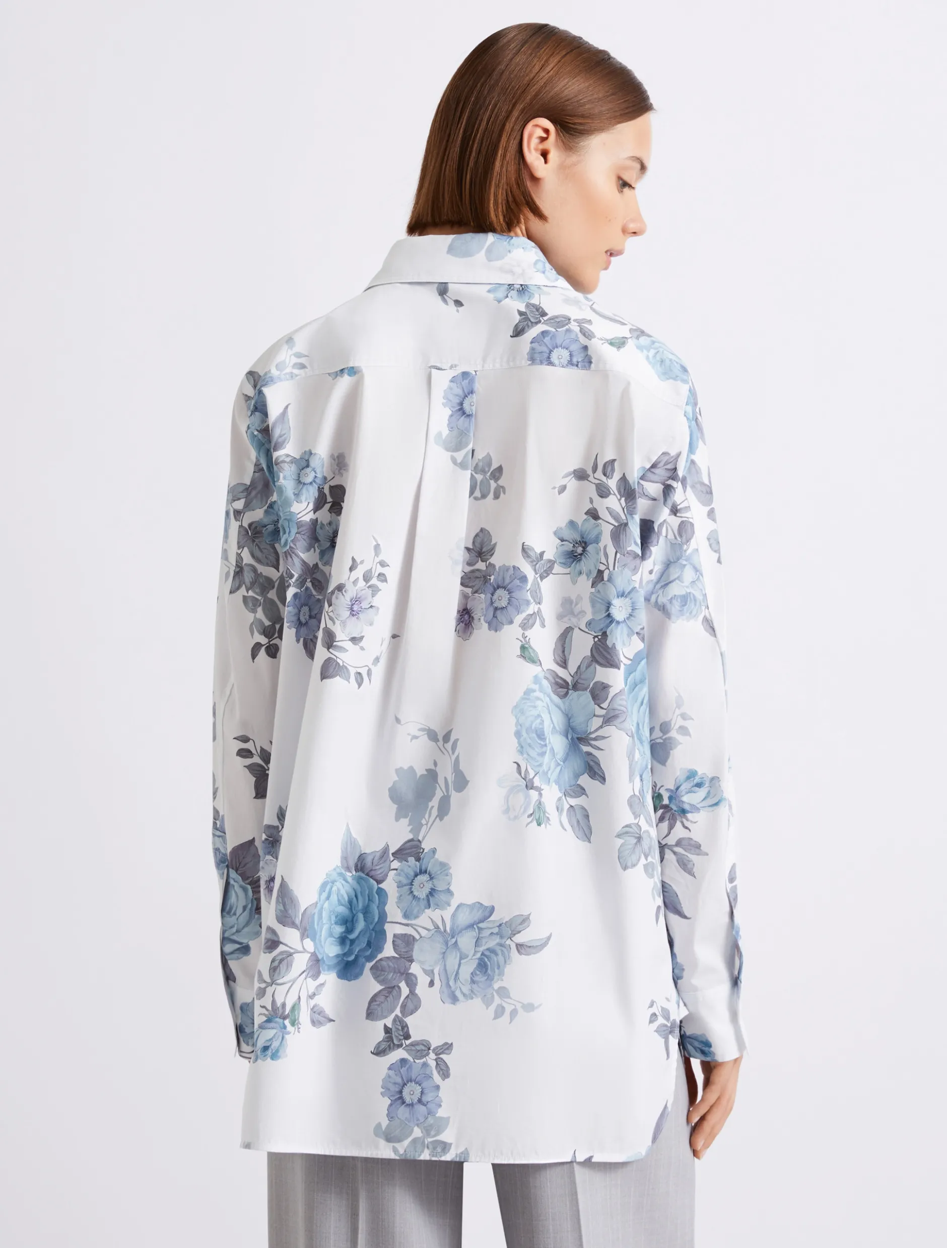 Camicia oversize in popeline stretch - AZZURRO