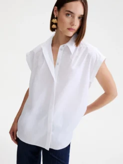 Camicia smanicata in popeline - BIANCO OTTICO