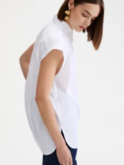 Camicia smanicata in popeline - BIANCO OTTICO