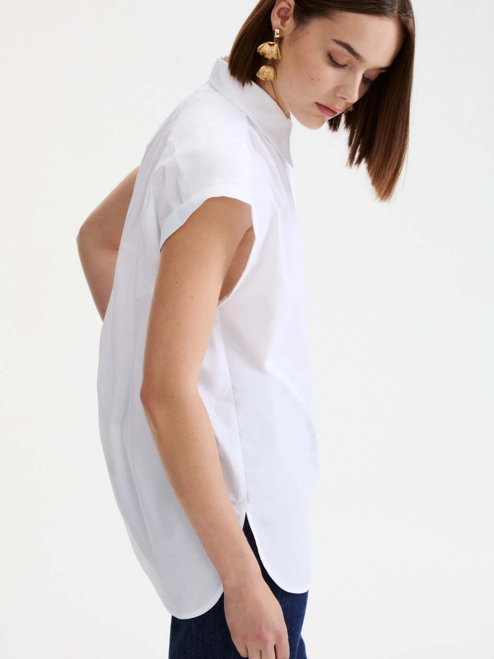 Camicia smanicata in popeline - BIANCO OTTICO