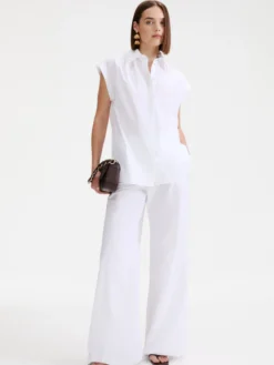 Camicia smanicata in popeline - BIANCO OTTICO