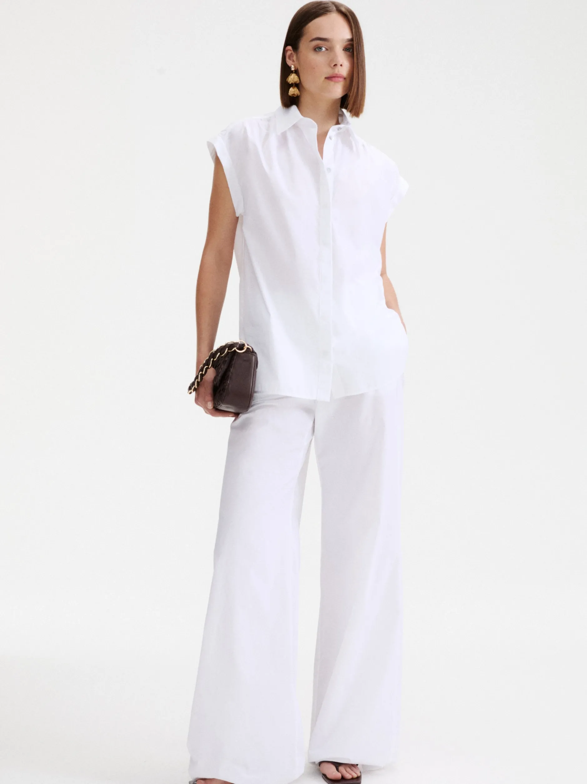 Camicia smanicata in popeline - BIANCO OTTICO