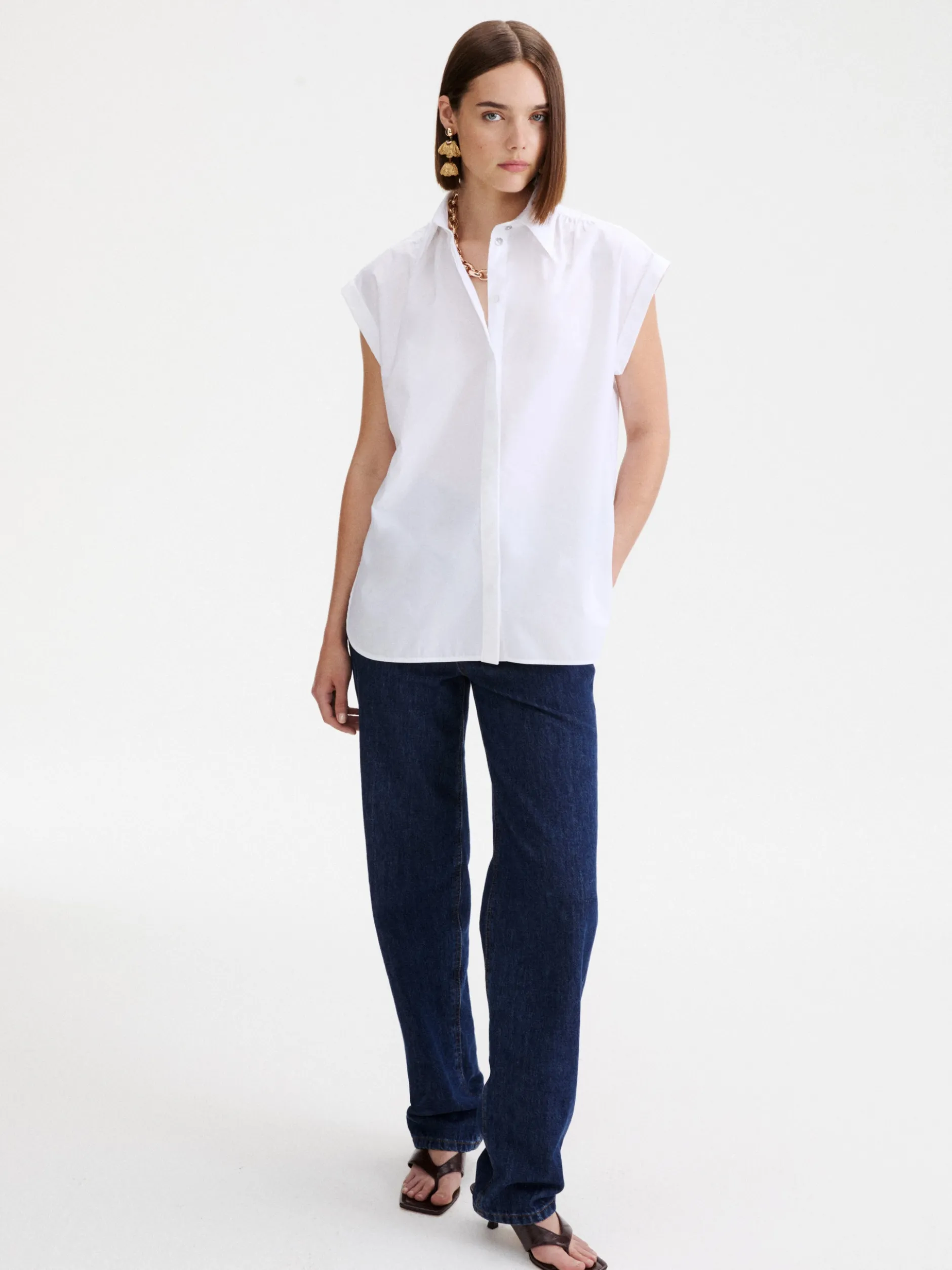 Camicia smanicata in popeline - BIANCO OTTICO