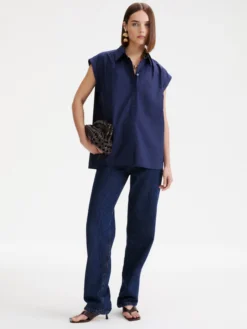 Camicia smanicata in popeline - BLU