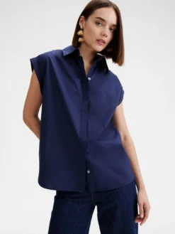 Camicia smanicata in popeline - BLU
