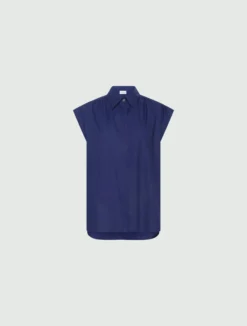 Camicia smanicata in popeline - BLU