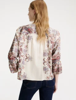 Camicia stampata in raso - PANNA