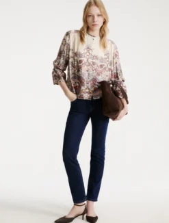 Camicia stampata in raso - PANNA