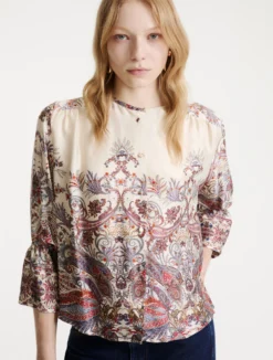 Camicia stampata in raso - PANNA